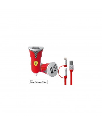 Ferrari Cargador De Coche + Cable Lightning 2.1A 12-24V Rojo